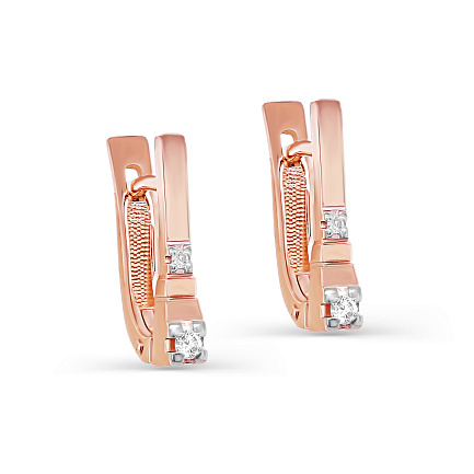 Серьги с английским замком из красного золота с бриллиантами