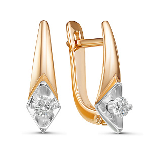 Серьги с английским замком из красного золота с бриллиантом