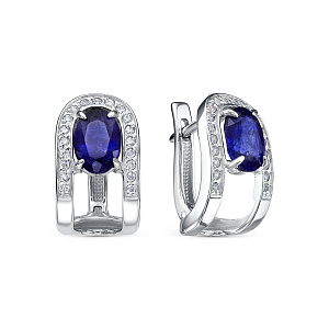 Серьги с английским замком из серебра с сапфирами