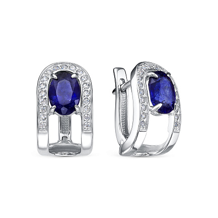 Серьги с английским замком из серебра с сапфирами