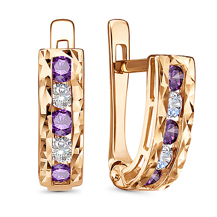 Серьги с английским замком из красного золота с фианитами