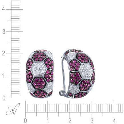 Серьги из белого золота с бриллиантами, рубинами