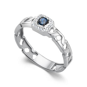 Кольцо из белого золота с бриллиантами, сапфиром