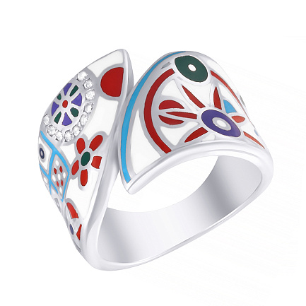Кольцо из серебра с фианитом, эмалью