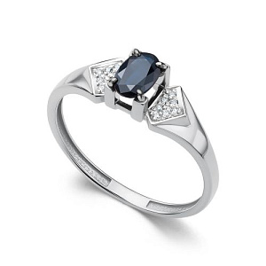 Кольцо из белого золота с бриллиантами, сапфиром
