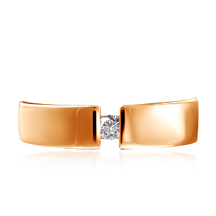 Кольцо обручальное из красного золота с бриллиантом