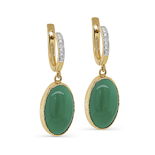 Серьги с английским замком из желтого золота с ониксом