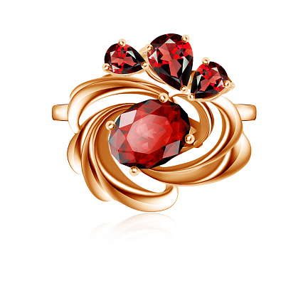 Кольцо из красного золота с гранатом