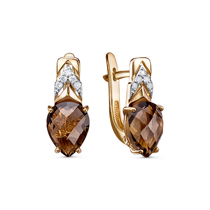 Серьги из красного золота с бриллиантами, раухтопазами