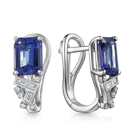 Серьги с английским замком из белого золота с бриллиантами