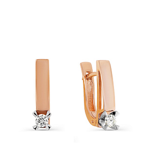 Серьги с английским замком из красного золота с бриллиантами