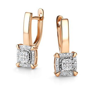 Серьги с английским замком из красного золота с бриллиантом