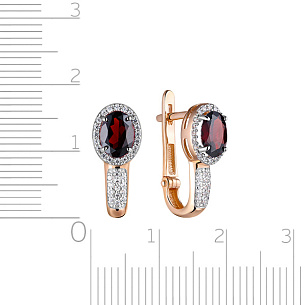 Серьги с гранатом и фианитом с английским замком из красного золота