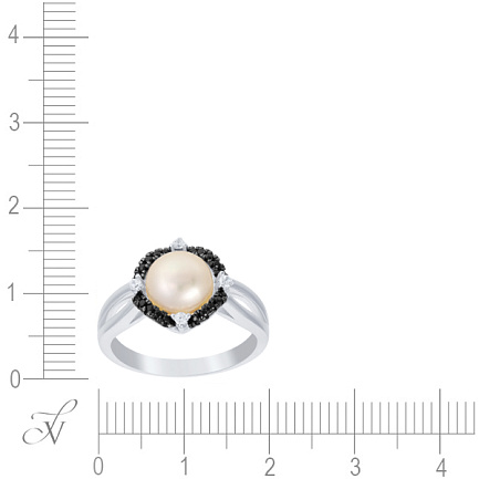 Кольцо из серебра с жемчугом, фианитом