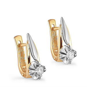 Серьги с английским замком из желтого золота с бриллиантами