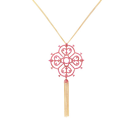 Подвеска из красного золота с бриллиантами, рубинами