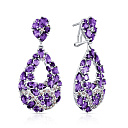 Серьги из белого золота с бриллиантами, аметистами