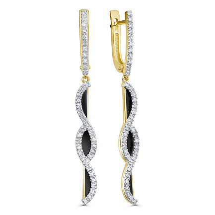 Серьги с английским замком из желтого золота с бриллиантами