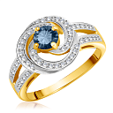 Кольцо из желтого золота с бриллиантами, сапфиром
