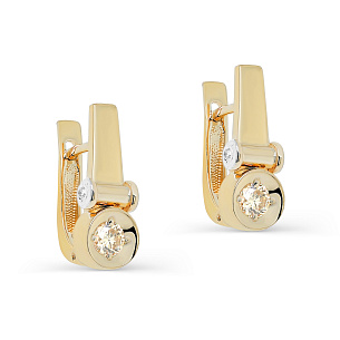 Серьги с английским замком из желтого золота с бриллиантом