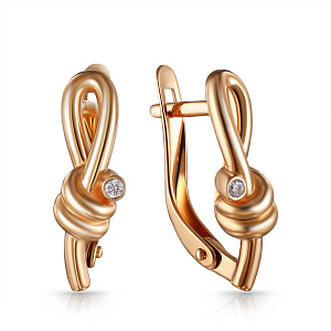 Серьги с английским замком из красного золота с фианитом