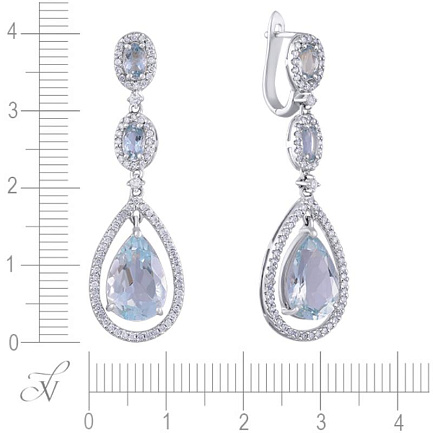 Серьги из белого золота с бриллиантами, топазами