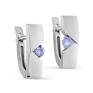 Серьги с английским замком из серебра с танзанитами