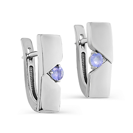 Серьги с английским замком из серебра с танзанитами