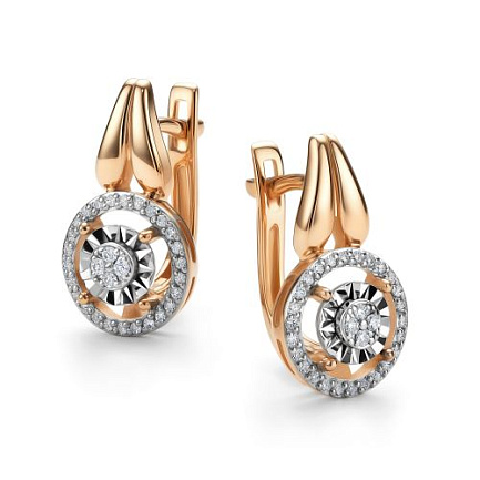 Серьги с английским замком из красного золота с бриллиантами