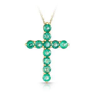 Колье из желтого золота с изумрудами, плетение якорное