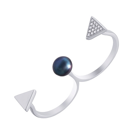 Кольцо из серебра с жемчугом, фианитом