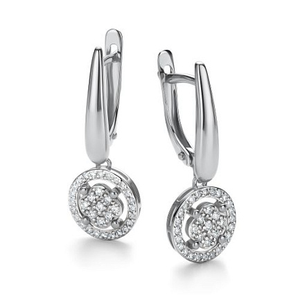 Серьги с английским замком из белого золота с бриллиантами