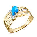Кольцо из желтого золота с бриллиантами, бирюзой