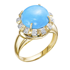 Кольцо из желтого золота с бриллиантами, бирюзой