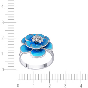 Кольцо из серебра с фианитом, эмалью