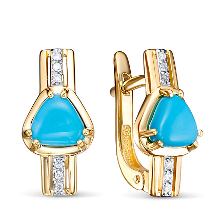 Серьги из желтого золота с бриллиантами, бирюзой