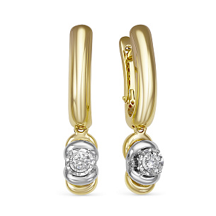 Серьги с английским замком из желтого золота с бриллиантом