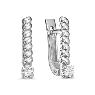 Серьги с английским замком из белого золота с бриллиантом