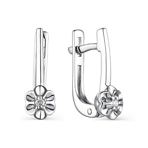 Серьги с английским замком из серебра с бриллиантами