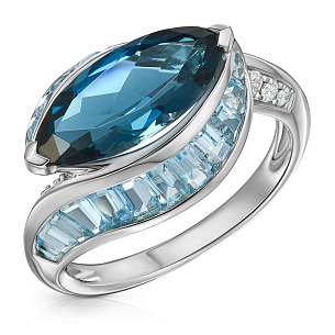 Кольцо из белого золота с топазами и бриллиантами