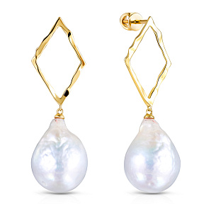 Пусеты из желтого золота с жемчугом