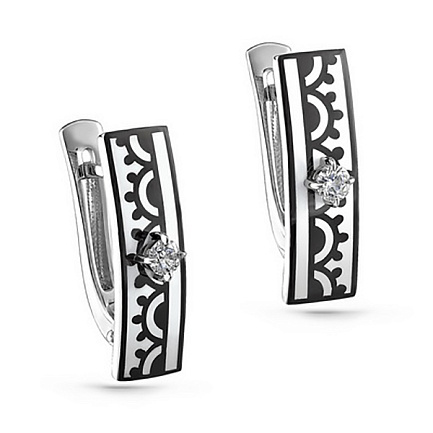 Серьги с английским замком из белого золота с бриллиантами