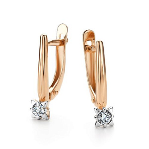 Серьги с английским замком из красного золота с бриллиантами