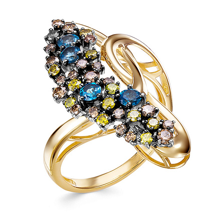 Кольцо из желтого золота с бриллиантами, топазами