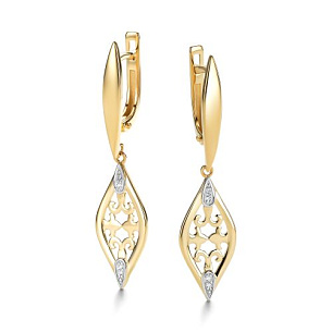 Серьги с английским замком из желтого золота с бриллиантом