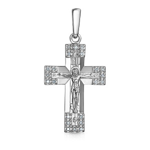Крест из белого золота с бриллиантами