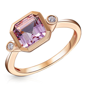 Кольцо из красного золота с аметистом, бриллиантами