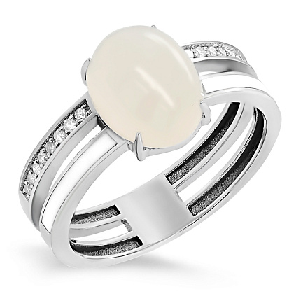 Кольцо из белого золота с бриллиантами, лунным камнем