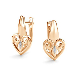 Серьги с английским замком из красного золота с бриллиантом