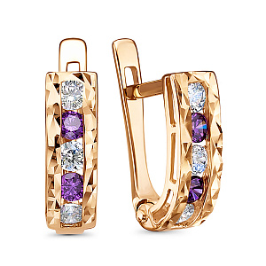 Серьги с английским замком из красного золота с фианитами